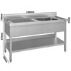 Stół zlewozmywakowy ECO – 1400 x 700 mm – z półką dolną – ze zlewem 1-komorowym po prawej stronie