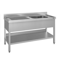 Stół ze zlewem ECO - 1400x700x970mm - z półką - 1-komorowy komora po prawej stronie