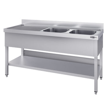 Stół zlewozmywakowy ECO - 1400x700 mm - z półką dolną i 2 zlewami po prawej stronie - Prime Gastro