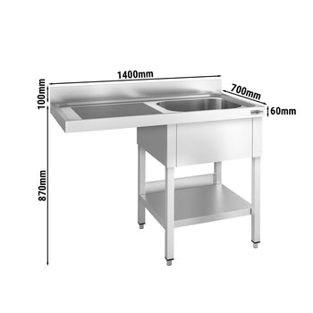 Stół zlewozmywakowy dla zmywarki do naczyń - 1400x700mm - z 1 zlewem po prawej stronie - Prime Gastro