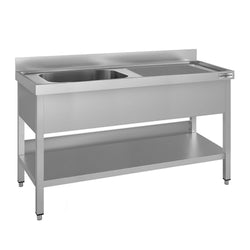 Stół ze zlewem ECO - 1600x600x970mm - z półką - 1-komorowy komora po lewej stronie skręcany