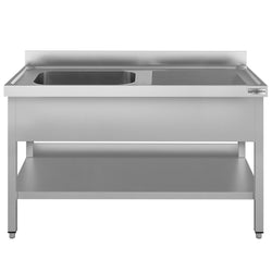 Stół ze zlewem ECO - 1600x600x970mm - z półką - 1-komorowy komora po lewej stronie skręcany