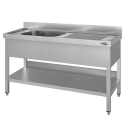 Stół ze zlewem ECO - 1600x600x970mm - z półką - 1-komorowy komora po lewej stronie skręcany