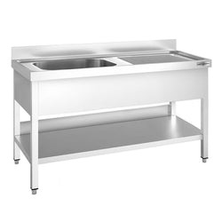Stół ze zlewem PREMIUM - 1600x600x970mm - z półką - 1-komorowy komora po lewej stronie
