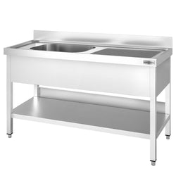 Stół ze zlewem PREMIUM - 1600x600x970mm - z półką - 1-komorowy komora po lewej stronie