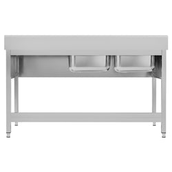 Stół zlewozmywakowy ECO – 1600 x 600 mm – z półką dolną – ze zlewem 2-komorowym po lewej stronie