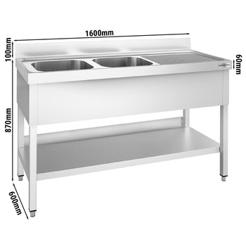 Stół zlewozmywakowy PREMIUM - 1600x600mm - z półką dolną i 2 zlewami po lewej stronie - Prime Gastro