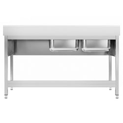 Stainless Steel Commercial Sink Unit PREMIUM - 1600x600mm - with Double Bowl Left-hand - with Undershelf