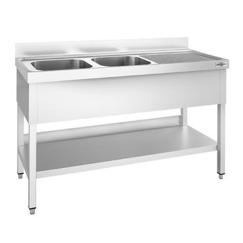 Stół zlewozmywakowy PREMIUM - 1600x600mm - z półką dolną i 2 zlewami po lewej stronie - Prime Gastro