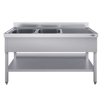 Stół zlewozmywakowy ECO - 1600x600 mm - z półką dolną i 2 zlewami po lewej stronie - Prime Gastro