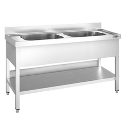 Zlewozmywak PREMIUM - 1600 x 600 mm - z podstawą i 2 komorami pośrodku