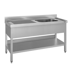 Stół ze zlewem ECO - 1600x600x970mm - z półką - 1-komorowy komora po prawej stronie