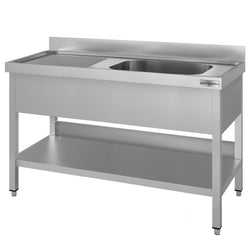 Stół ze zlewem ECO - 1600x600x970mm - z półką - 1-komorowy komora po prawej stronie