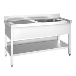 Stół ze zlewem PREMIUM - 1600x600x970mm - z półką - 1-komorowy komora po prawej stronie skręcany