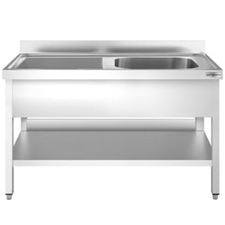Stół ze zlewem PREMIUM - 1600x600x970mm - z półką - 1-komorowy komora po prawej stronie skręcany