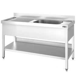 Stół ze zlewem PREMIUM - 1600x600x970mm - z półką - 1-komorowy komora po prawej stronie skręcany