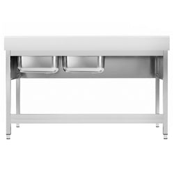 Stół ze zlewem PREMIUM - 1600x700x970mm - z półką - 2-komorowy komory po prawej stronie