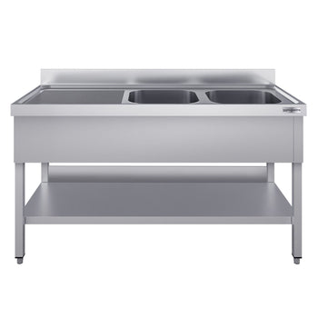 Stół zlewozmywakowy ECO - 1600x600mm - z półką dolną i 2 zlewami po prawej stronie - Prime Gastro
