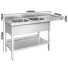 Commercial Dishwasher Sink Unit PREMIUM - 1600x600mm - Double Sink - Right Hand Drainer