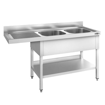 Stół zlewozmywakowy dla zmywarki do naczyń - 1600x600mm - z 2 zlewami po prawej stronie - Prime Gastro