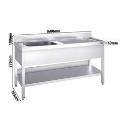 Zlewozmywak PREMIUM – 1600 x 700 mm – z podstawą i 1 komorą po lewej stronie