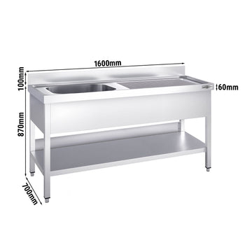 Zlewozmywak PREMIUM – 1600 x 700 mm – z podstawą i 1 komorą po lewej stronie - Prime Gastro