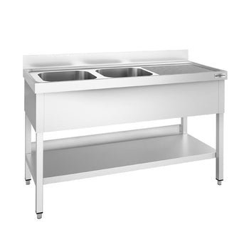 Stół zlewozmywakowy PREMIUM - 1600x700mm - z półką dolną i 2 zlewami po lewej stronie - Prime Gastro