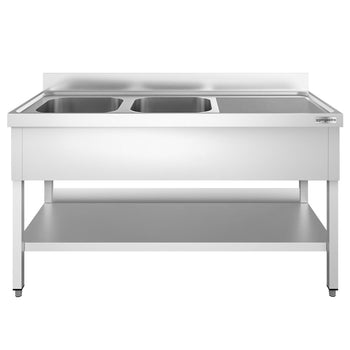 Stół zlewozmywakowy PREMIUM - 1600x700mm - z półką dolną i 2 zlewami po lewej stronie - Prime Gastro