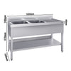 Stainless Steel Commercial Sink Unit ECO - 1600x700mm - with Double Bowl Left-hand - with Undershelf - with Upstand