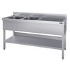 Stainless Steel Commercial Sink Unit ECO - 1600x700mm - with Double Bowl Left-hand - with Undershelf - with Upstand