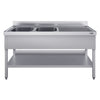 Stainless Steel Commercial Sink Unit ECO - 1600x700mm - with Double Bowl Left-hand - with Undershelf - with Upstand