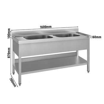 Zlewozmywak ECO - 1600x700 mm - z podstawą i 2 komorami pośrodku - Prime Gastro