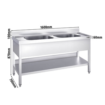 Zlewozmywak PREMIUM - 1600x700 mm - z podstawą i 2 komorami pośrodku - Prime Gastro