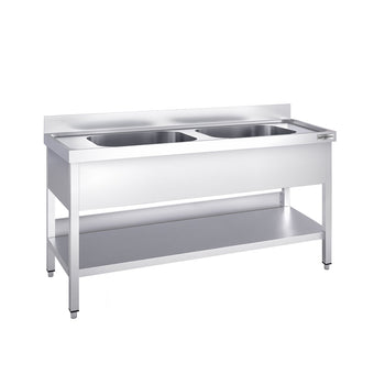 Zlewozmywak PREMIUM - 1600x700 mm - z podstawą i 2 komorami pośrodku - Prime Gastro