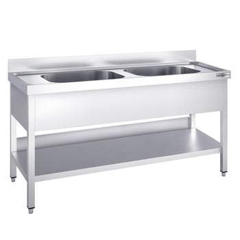 Zlewozmywak PREMIUM - 1600x700 mm - z podstawą i 2 komorami pośrodku - Prime Gastro