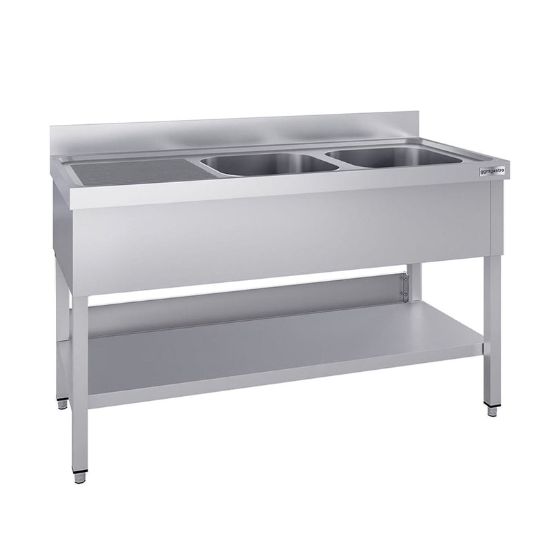 Stół ze zlewem ECO - 1600x700x970mm - z półką - 2-komorowy komory po prawej stronie