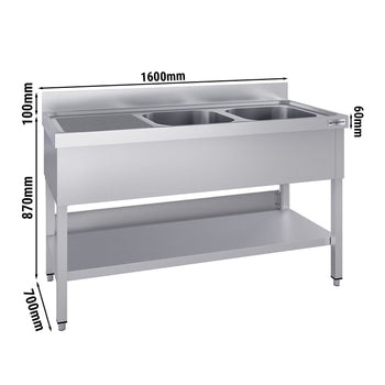 Stół zlewozmywakowy ECO - 1600x700mm - z półką dolną i 2 zlewami po prawej stronie - Prime Gastro