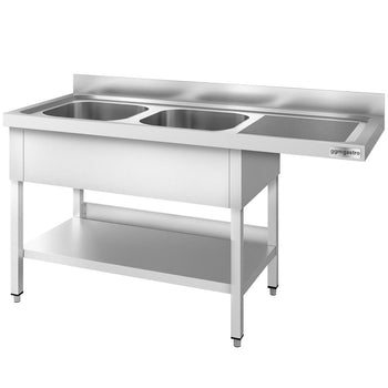 Stół zlewozmywakowy dla zmywarki do naczyń - 1600x700mm - z 2 zlewami po lewej stronie - Prime Gastro