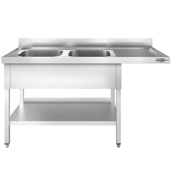 Stół zlewozmywakowy dla zmywarki do naczyń - 1600x700mm - z 2 zlewami po lewej stronie - Prime Gastro