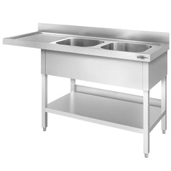 Stół zlewozmywakowy dla zmywarki do naczyń - 1600x700mm - z 2 zlewami po prawej stronie