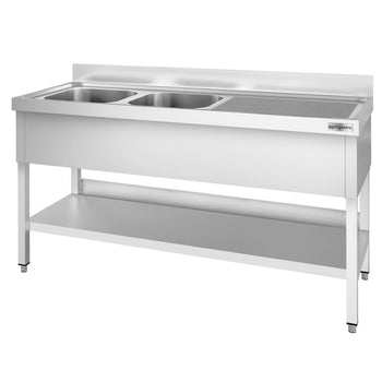 Stół zlewozmywakowy PREMIUM - 1800x600mm - z półką dolną i 2 zlewami po lewej stronie - Prime Gastro