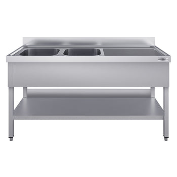 Stół zlewozmywakowy ECO - 1800x600 mm - z półką dolną i 2 zlewami po lewej stronie - Prime Gastro