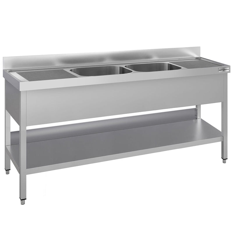 Stół ze zlewem ECO - 1800x600x970mm - z półką - 2-komorowy komory pośrodku skręcany