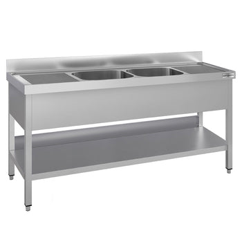 Stół zlewozmywakowy ECO - 1800x600 mm - z półką dolną & 2 zlewami w środku - Prime Gastro