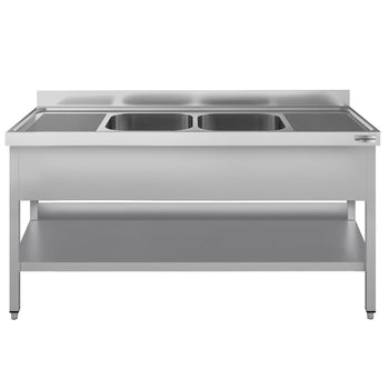 Stół zlewozmywakowy ECO - 1800x600 mm - z półką dolną & 2 zlewami w środku - Prime Gastro