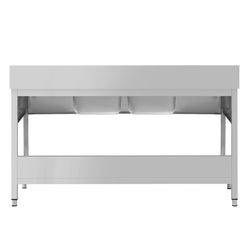 Stół ze zlewem ECO - 1800x600x970mm - z półką - 2-komorowy komory pośrodku skręcany
