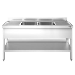Stół ze zlewem PREMIUM - 1800x600x970mm - z półką - 2-komorowy komory pośrodku