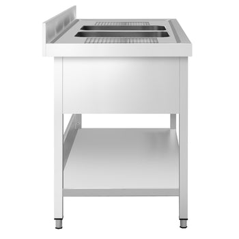 Stół zlewozmywakowy PREMIUM - 1800x600 mm - z półką dolną & 2 zlewami w środku - Prime Gastro