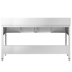 Stół ze zlewem PREMIUM - 1800x600x970mm - z półką - 2-komorowy komory pośrodku