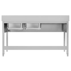 Stół ze zlewem ECO - 1800x600x970mm - z półką - 2-komorowy komory po prawej stronie